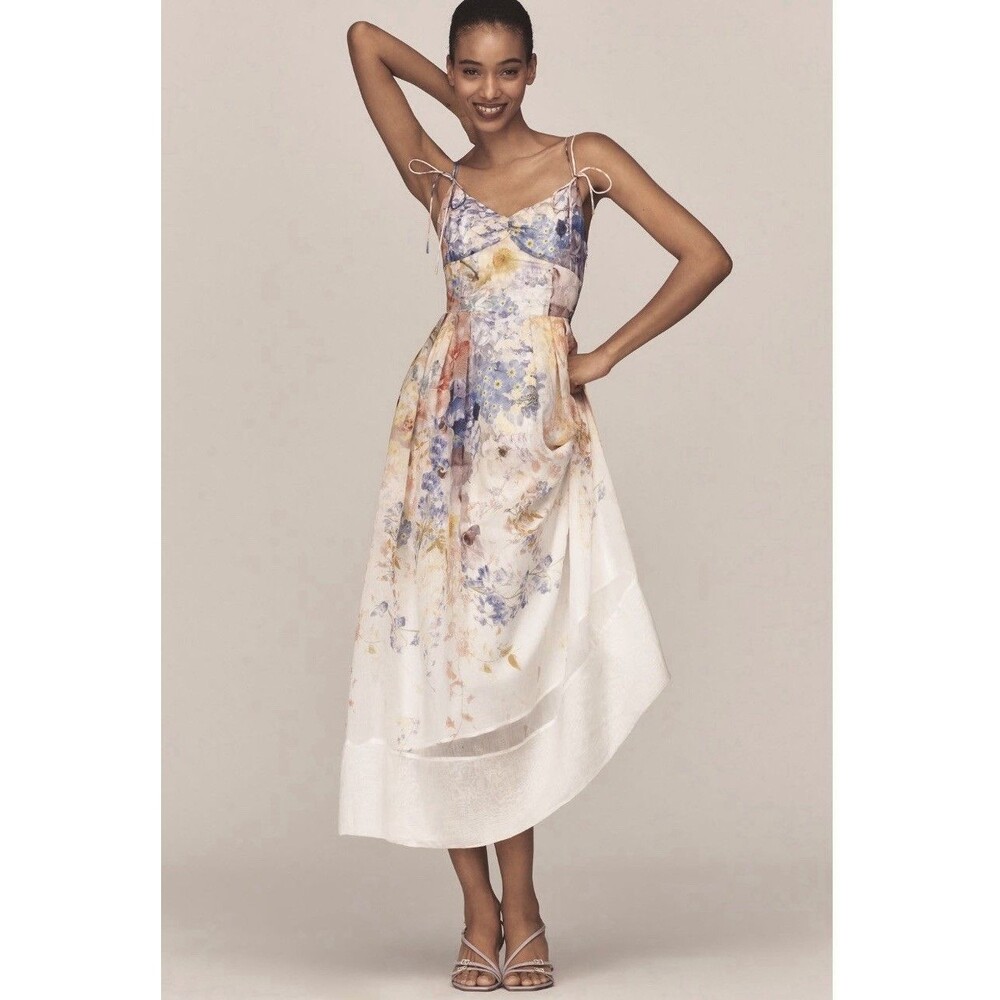 Anthropologie En Saison Taylorann Midi Dress Sz Md Neutral Pattern